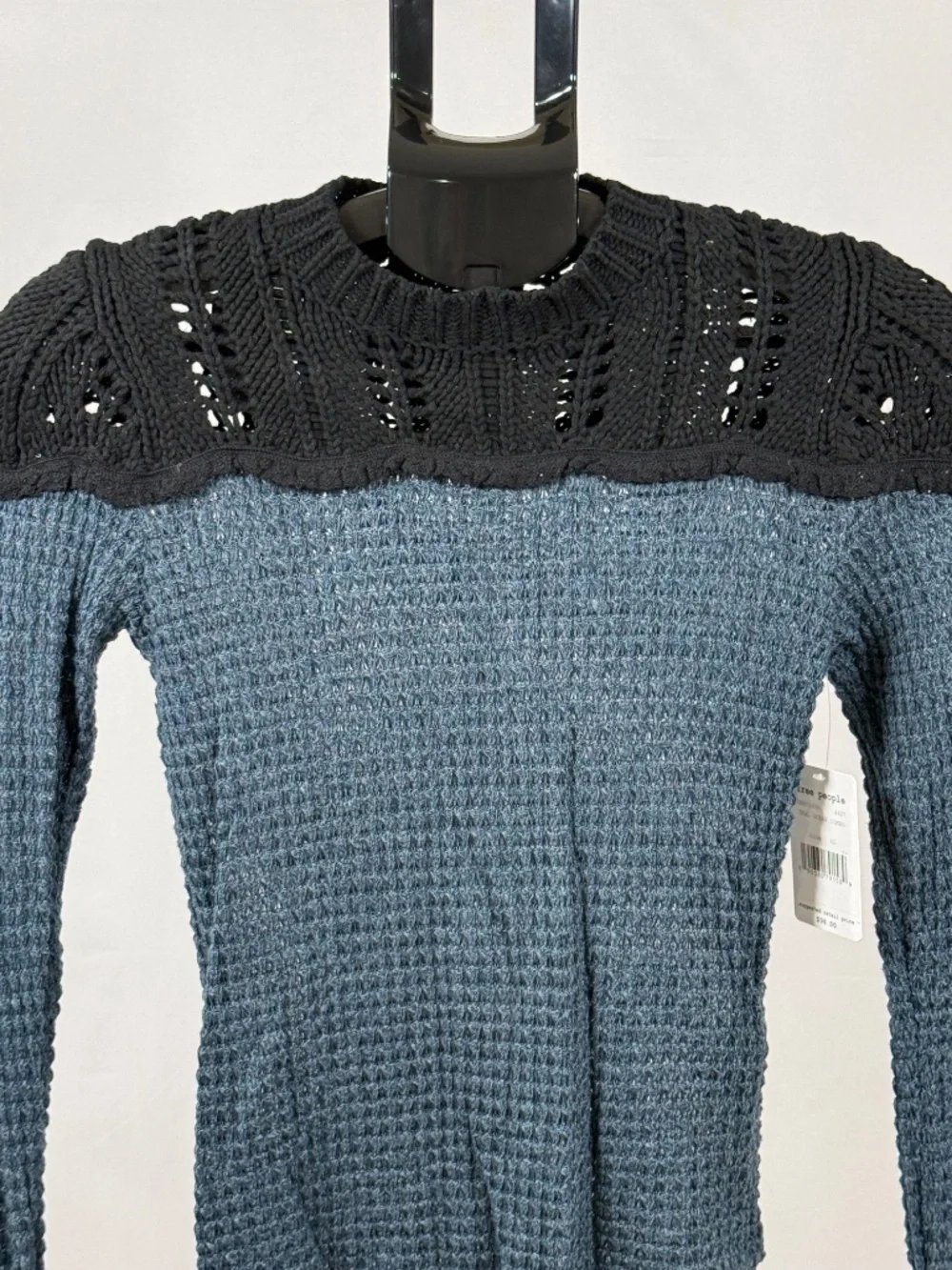Free People Snowflake Sweater Teal Ocean Black Knit NWT XS